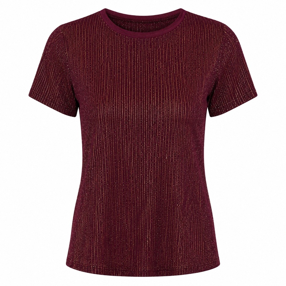 Ted Baker London Catrino Metallic Ribbed Knit Top Burgundy Gold‎ Size 5 XL
